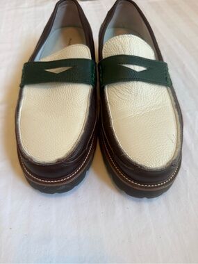 Men's Two-Tone Leather Penny Loafers in Brown, Cream & Green